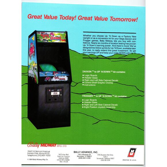 1984 Bally Midway Up'N Down Arcade Game Flyer Sega Zaxxon Frogger - Picture 2 of 2
